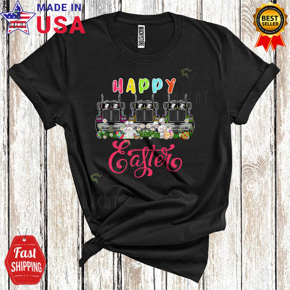 MacnyStore - Happy Easter Cool Funny Egg Hunt Bunny Riding Truck Matching Trucker Truck Driver Lover T-Shirt