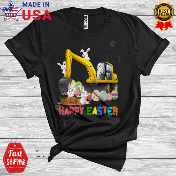 MacnyStore - Happy Easter Cute Cool Easter Day Bunnies Riding Crane Truck Driver Egg Hunt Lover T-Shirt