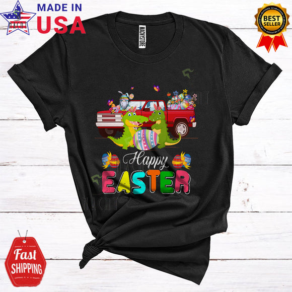 MacnyStore - Happy Easter Cute Cool Easter Day Bunny Alligator Couple Hunting Eggs Gnome On Truck Animal Lover T-Shirt