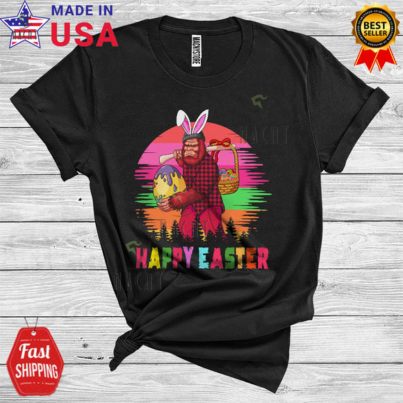 MacnyStore - Happy Easter Cute Cool Easter Day Bunny Bigfoot Hunting Colorful Easter Egg Lover T-Shirt