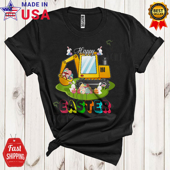 MacnyStore - Happy Easter Cute Cool Easter Day Bunny Eggs Hunting Riding Excavator Driver Lover T-Shirt