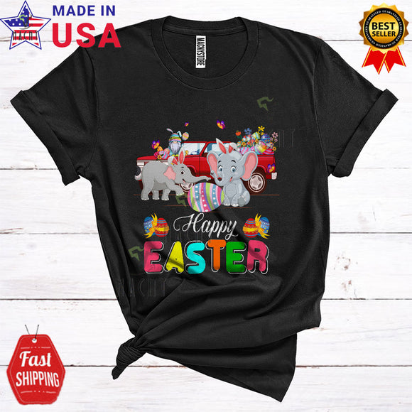 MacnyStore - Happy Easter Cute Cool Easter Day Bunny Elephant Couple Hunting Eggs Gnome On Truck Animal Lover T-Shirt
