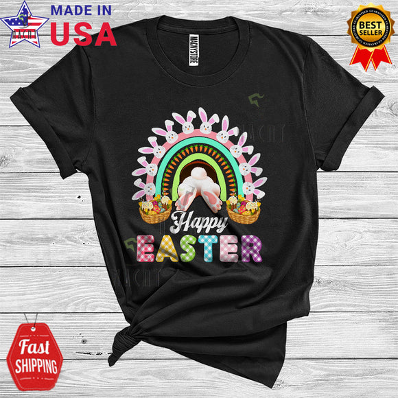 MacnyStore - Happy Easter Cute Cool Easter Day Bunny From Back Hunting Easter Eggs Rainbow Lover Matching Group T-Shirt