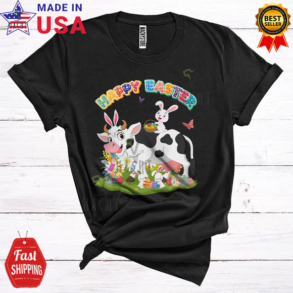 MacnyStore - Happy Easter Cute Cool Easter Day Bunny Riding Cow Matching Egg Hunt Farmer Lover T-Shirt