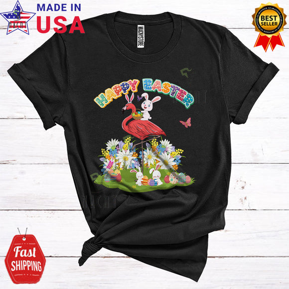 MacnyStore - Happy Easter Cute Cool Easter Day Bunny Riding Flamingo Matching Egg Hunt Lover T-Shirt