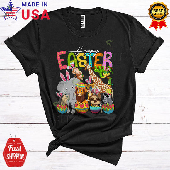 MacnyStore - Happy Easter Cute Cool Easter Day Bunny Wild Animals Elephant Giraffe Sloth Animal Lover T-Shirt