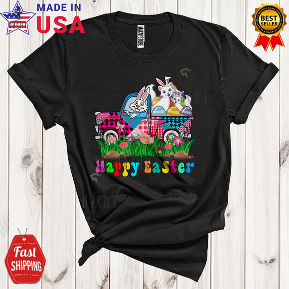 MacnyStore - Happy Easter Cute Cool Easter Day Cat Bunny Riding Plaid Pickup Truck Egg Hunt Lover T-Shirt