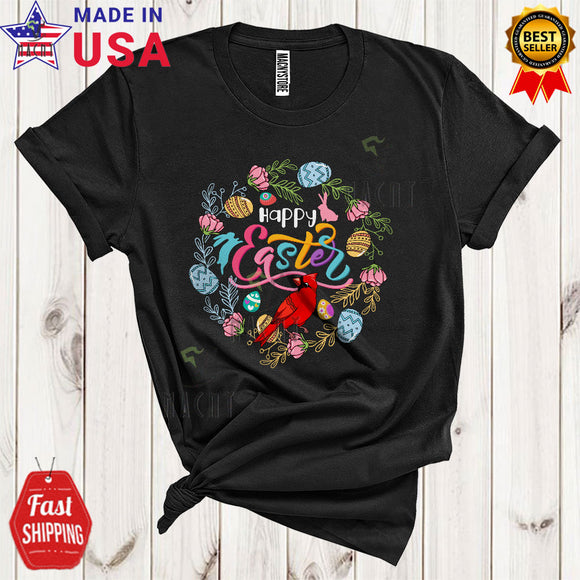 MacnyStore - Happy Easter Cute Cool Easter Day Floral Flowers Circle Easter Egg Hunt Cardinal Bird Lover T-Shirt