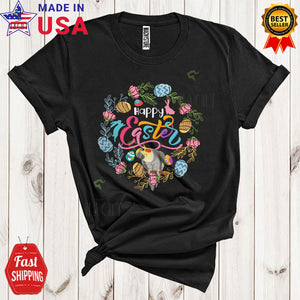 MacnyStore - Happy Easter Cute Cool Easter Day Floral Flowers Circle Easter Egg Hunt Cockatiel Bird Lover T-Shirt