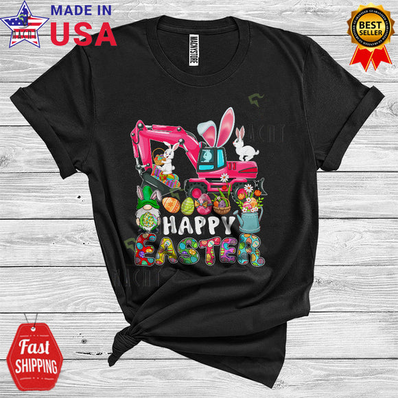 MacnyStore - Happy Easter Cute Cool Easter Day Gnome Bunny Hunting Eggs Riding Excavator Driver Lover T-Shirt