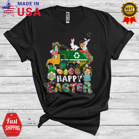 MacnyStore - Happy Easter Cute Cool Easter Day Gnome Bunny Hunting Eggs Riding Garbage Truck Driver Lover T-Shirt