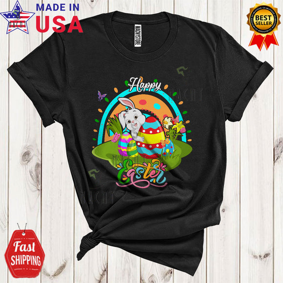 MacnyStore - Happy Easter Cute Cool Easter Day Rainbow Bunny Holding Easter Egg Hunt Matching Family Group T-Shirt