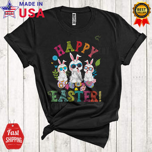 MacnyStore - Happy Easter Cute Cool Easter Day Three Bunny Bichon Frises Hunting Easter Eggs Lover T-Shirt