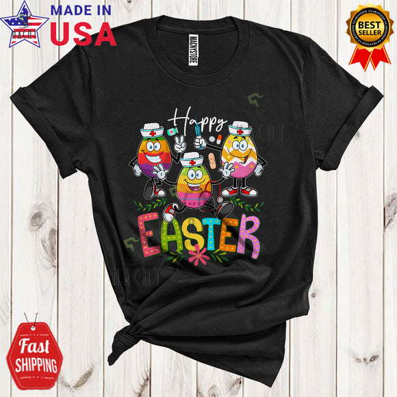 MacnyStore - Happy Easter Cute Cool Easter Day Three Bunny Eggs Squad Egg Hunt Nurse Nursing Group T-Shirt
