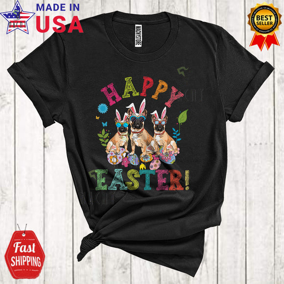 MacnyStore - Happy Easter Cute Cool Easter Day Three Bunny French Bulldogs Hunting Easter Eggs Lover T-Shirt