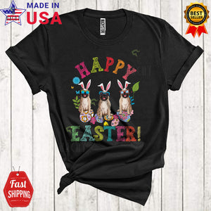MacnyStore - Happy Easter Cute Cool Easter Day Three Bunny Pugs Hunting Easter Eggs Lover T-Shirt