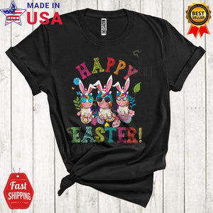 MacnyStore - Happy Easter Cute Cool Easter Day Three Bunny Unicorns Hunting Easter Eggs Lover T-Shirt