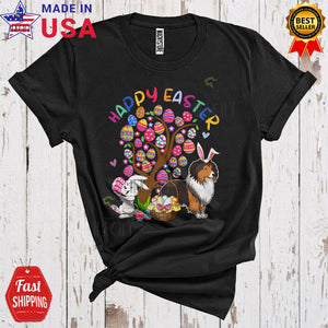 MacnyStore - Happy Easter Cute Cool Easter Egg Tree Bunny Sheltie Lover Matching Egg Hunt Group T-Shirt
