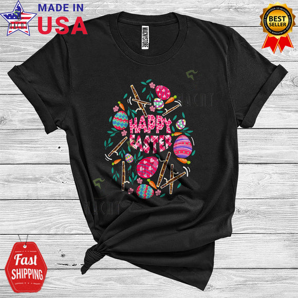 MacnyStore - Happy Easter Cute Cool Easter Plaid Eggs Flowers Bassoon Easter Egg Shape Musical Instruments T-Shirt