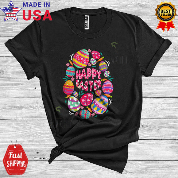 MacnyStore - Happy Easter Cute Cool Easter Plaid Eggs Flowers Colorful Easter Egg Shape Family Lover T-Shirt