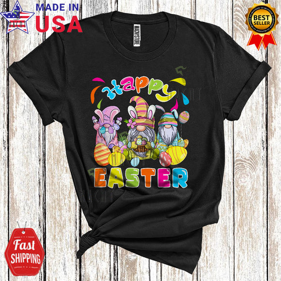 MacnyStore - Happy Easter Cute Cool Easter Squad Matching Three Bunny Gnomes With Easter Egg Basket Lover T-Shirt