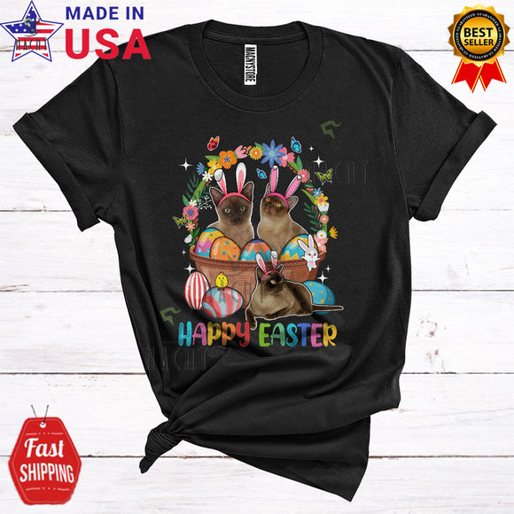 MacnyStore - Happy Easter Cute Funny Easter Day Bunny Burmese Cats In Easter Egg Basket Lover T-Shirt