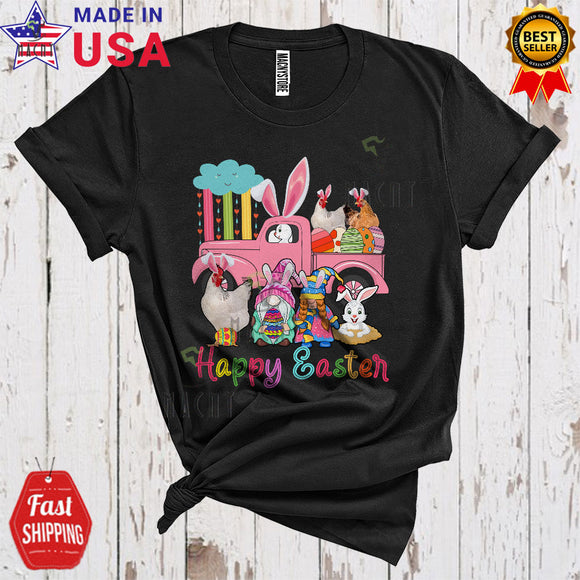 MacnyStore - Happy Easter Cute Funny Easter Day Bunny Chicken On Pickup Truck Gnomes Farm Animal Farmer T-Shirt