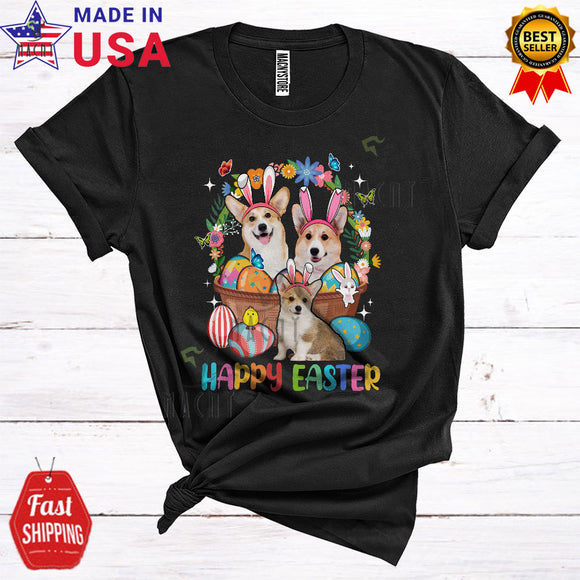 MacnyStore - Happy Easter Cute Funny Easter Day Bunny Corgi Dogs In Easter Egg Basket Lover T-Shirt