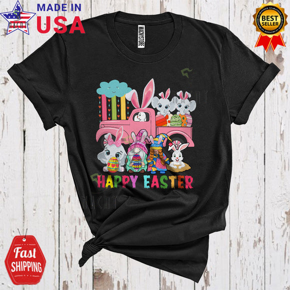 MacnyStore - Happy Easter Cute Funny Easter Day Bunny Elephant On Pickup Truck Gnomes Wild Animal Lover T-Shirt