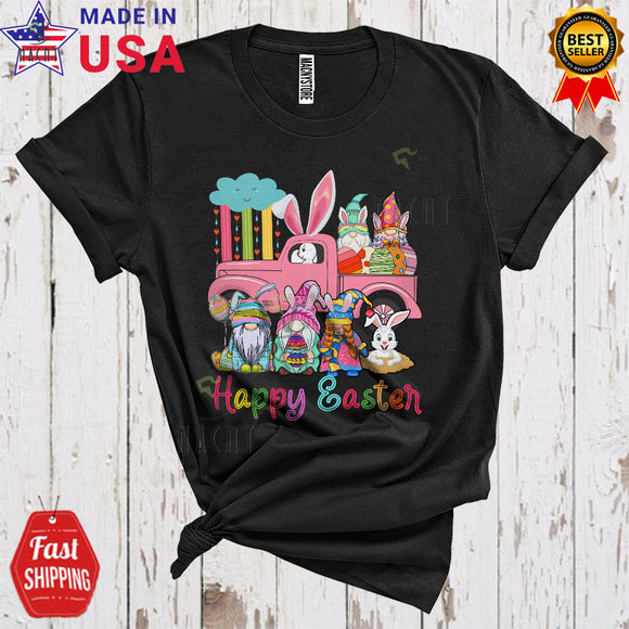 MacnyStore - Happy Easter Cute Funny Easter Day Bunny Gnomes On Pickup Truck Gnome Squad Lover T-Shirt