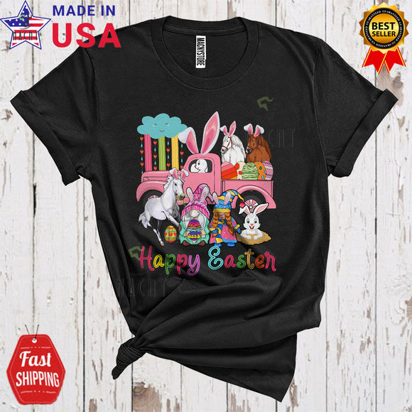 MacnyStore - Happy Easter Cute Funny Easter Day Bunny Horse On Pickup Truck Gnomes Farm Animal Farmer T-Shirt