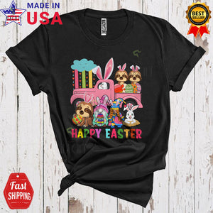MacnyStore - Happy Easter Cute Funny Easter Day Bunny Sloth On Pickup Truck Gnomes Wild Animal Lover T-Shirt