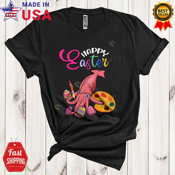 MacnyStore - Happy Easter Cute Funny Easter Day Bunny Squid Painting Colorful Easter Eggs Sea Animal Lover T-Shirt