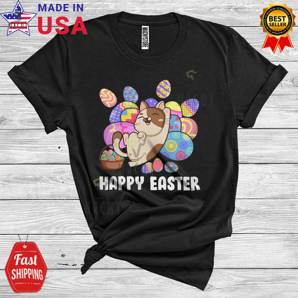 MacnyStore - Happy Easter Cute Funny Easter Day Cat With Easter Egg Basket Matching Cat Owner Lover T-Shirt