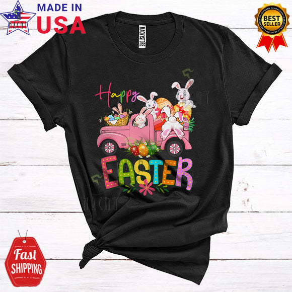 MacnyStore - Happy Easter Cute Funny Easter Day Easter Eggs Hunt Bunnies On Pickup Truck Lover Family Group T-Shirt
