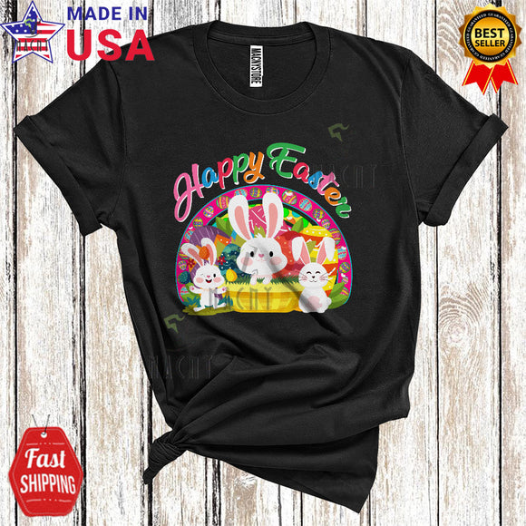 MacnyStore - Happy Easter Cute Funny Easter Day Egg Rainbow Matching Bunny Hunting Easter Eggs Lover T-Shirt