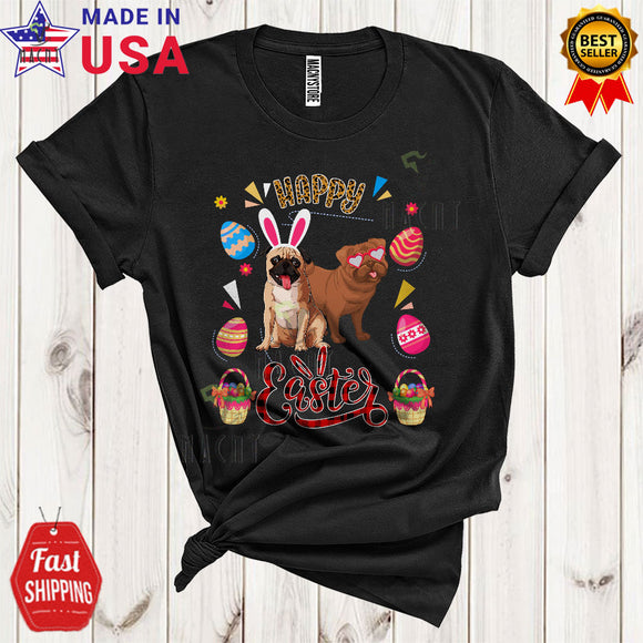 MacnyStore - Happy Easter Cute Funny Easter Day Leopard Plaid Eggs Hunt Couple Bunny Pug Dog Lover T-Shirt