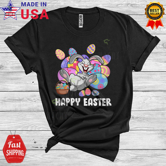 MacnyStore - Happy Easter Cute Funny Easter Day Rabbit Bunny With Easter Egg Basket Matching Rabbit Lover T-Shirt