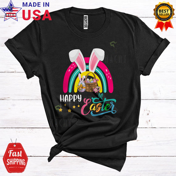 MacnyStore - Happy Easter Cute Funny Easter Day Rainbow Bunny Ears Egg Basket Lover Matching Family T-Shirt