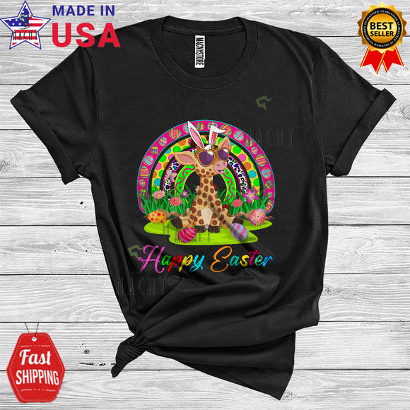 MacnyStore - Happy Easter Cute Funny Easter Day Rainbow Easter Eggs Hunt Bunny Giraffe Wild Animal Lover T-Shirt