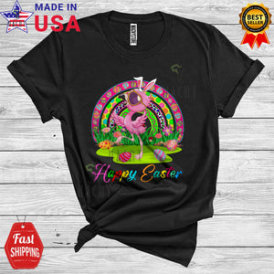MacnyStore - Happy Easter Cute Funny Easter Day Rainbow Easter Eggs Hunt Flamingo Animal Lover T-Shirt