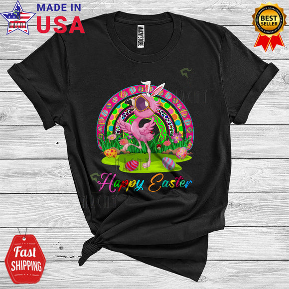MacnyStore - Happy Easter Cute Funny Easter Day Rainbow Easter Eggs Hunt Flamingo Animal Lover T-Shirt
