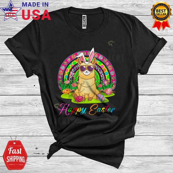 MacnyStore - Happy Easter Cute Funny Easter Day Rainbow Easter Eggs Hunt Llama Farmer Farm Animal Lover T-Shirt
