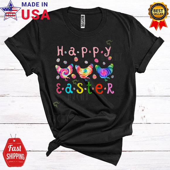 MacnyStore - Happy Easter Cute Funny Easter Day Three Tie Dye Chickens Farmer Matching Family Group T-Shirt
