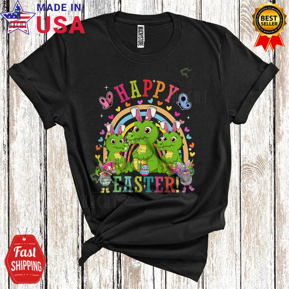MacnyStore - Happy Easter Cute Funny Easter Rainbow Gnomes Three Bunny Alligators Matching Wild Animal Lover T-Shirt
