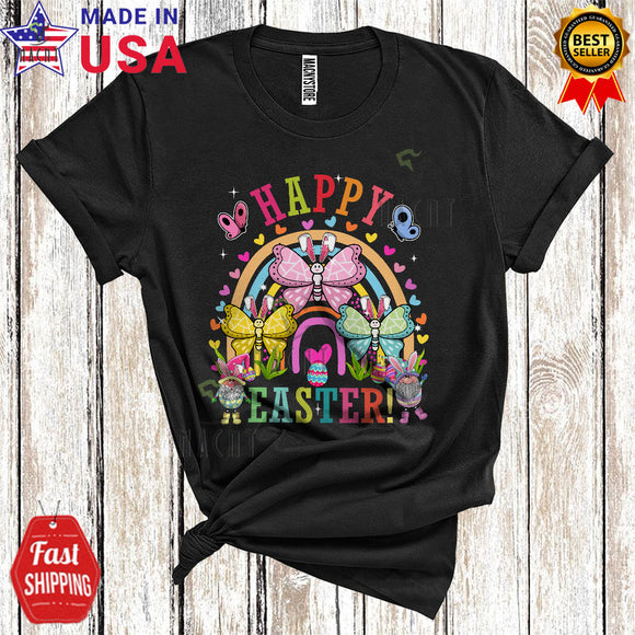 MacnyStore - Happy Easter Cute Funny Easter Rainbow Gnomes Three Bunny Butterflies Matching Animal Lover T-Shirt