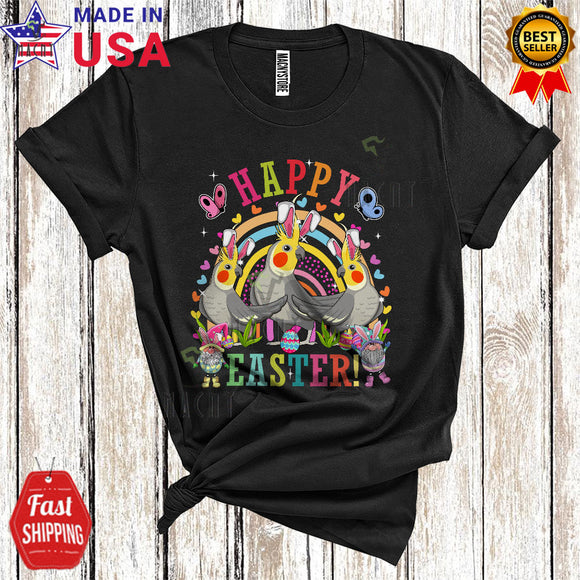 MacnyStore - Happy Easter Cute Funny Easter Rainbow Gnomes Three Bunny Cockatiel Birds Matching Animal Lover T-Shirt
