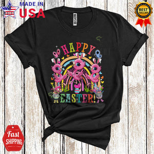 MacnyStore - Happy Easter Cute Funny Easter Rainbow Gnomes Three Bunny Flamingos Matching Wild Animal Lover T-Shirt
