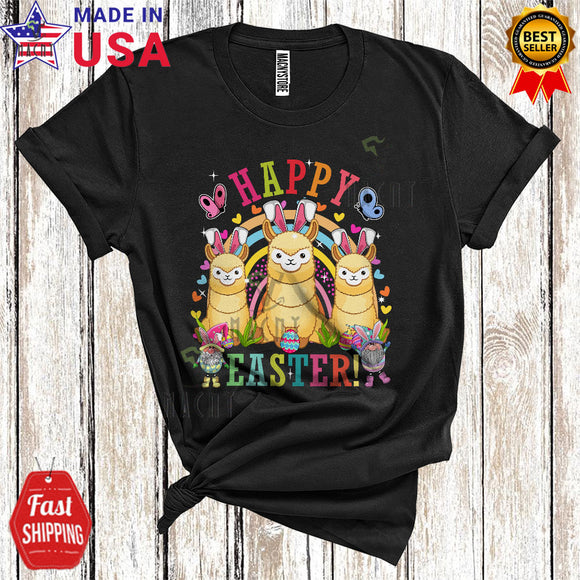 MacnyStore - Happy Easter Cute Funny Easter Rainbow Gnomes Three Bunny Llamas Matching Wild Animal Lover T-Shirt