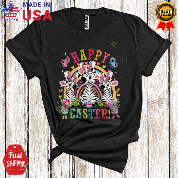MacnyStore - Happy Easter Cute Funny Easter Rainbow Gnomes Three Bunny Zebras Matching Wild Animal Lover T-Shirt